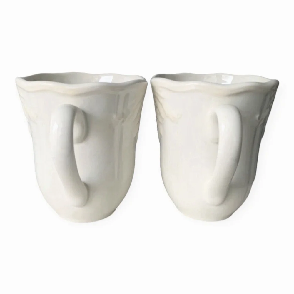 Pair Vintage Lenox Butlers Pantry Gourmet Mugs 14oz White Cream Farmhouse 4.5” - Picture 4 of 13